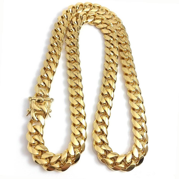 High Polished Miami Cuban Link Necklaces 18K Gold Plated Necklaces Men Punk 14mm Curb Chain Stainless Steel Necklace Jewelry Lover Gift