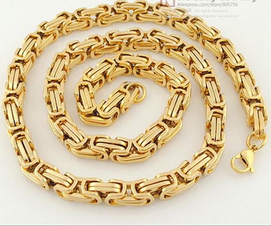 20''-40'' Fashion 18k gold plated necklace 8mm byzantine chain stainless steel Jewelry Men's necklace Pick lenght best price free ship