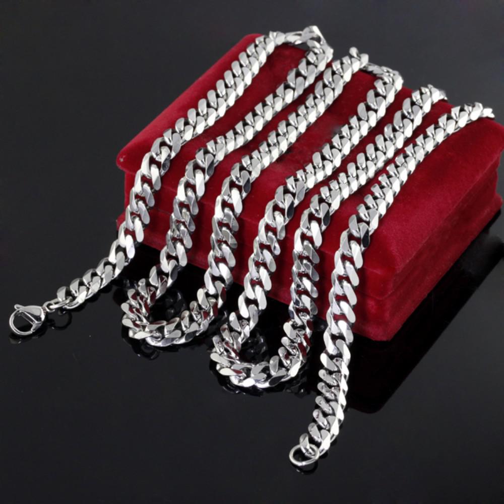 20-40 inches Silver Tone 8mm Curb Link Necklace Polished Stainless steel Mens Fashion Jewelry 24''