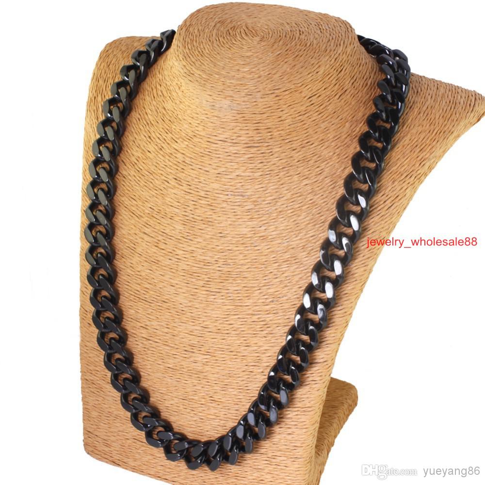 Cool Men's Jewelry 316L stainless steel Huge Cuban curb link Necklace 15mm * 24'' Heavy Black plated