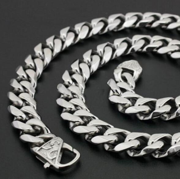 High Quality Jewelry 316L Stainless Steel men's 13mm / 15mm Curb Chain Link Necklace Vintage Clasp for Men's Gifts 20 inch - 32 inch