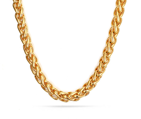 Outstanding Top Selling Gold 7mm Stainless Steel Twisted Wheat Braid Curb chain Necklace 28