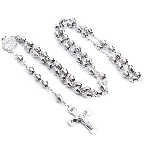 Charming Unisex Jewelry Brand New 316L Stainless Steel Crucifix Rosary CROSS Necklace Chain Necklace Silver Tone 6mm 28'''