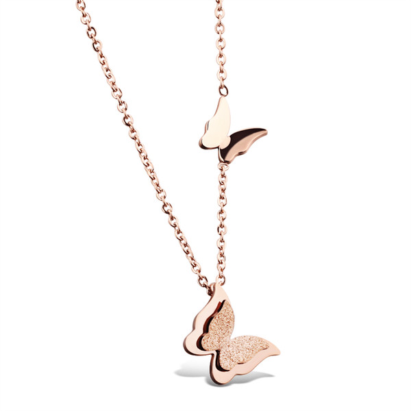 Rose Gold Cute butterfly Design Necklace Pendant Top Quality stainless steel Women Cute Sweet Jewelry