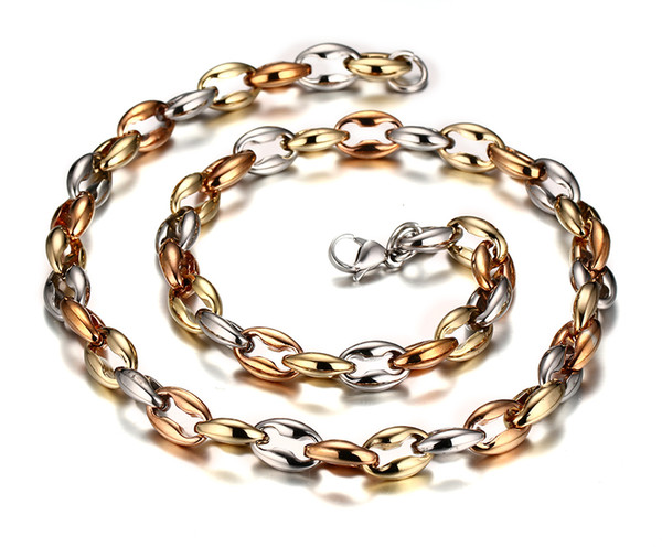 New Arrival Popular 88g Men's 316L Stainless steel Coffee Beans Bone Link Chain Necklace Silver/ Rose Gold/ Gold Three Colors