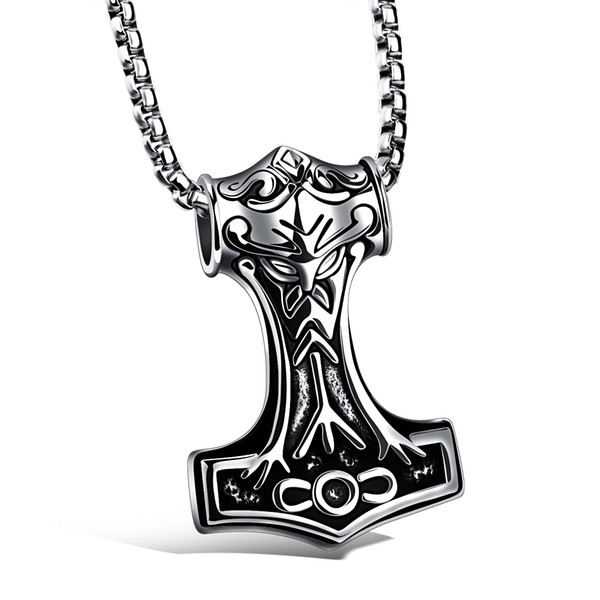 Hotsale Jewelry Gold / silver Stainless Steel Biker 3D Thor's Hammer Pendant Necklace with free rolo Chain 3mm 24''