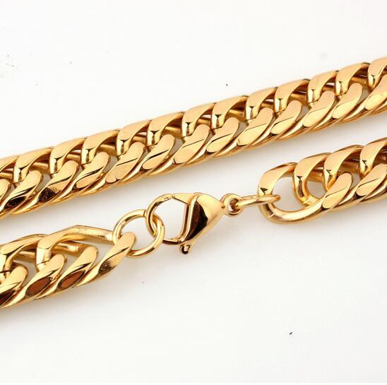 free ship 18''-32'' choose the lenght stainless steel Gold curb cuban chain necklace chain 12mm wide shiny for Women MEN Fashion jewelry