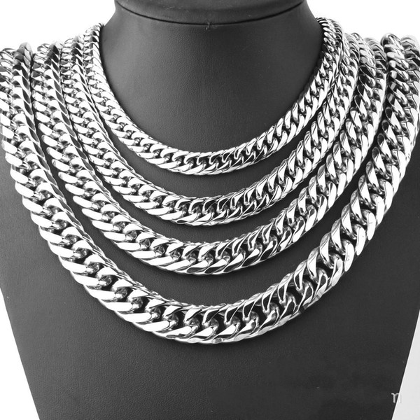 9/11/13/16/19 Popular 316L Stainless Steel Silver/Gold Cuban Curb Chain Women's Men's Necklace 60cm High Quality