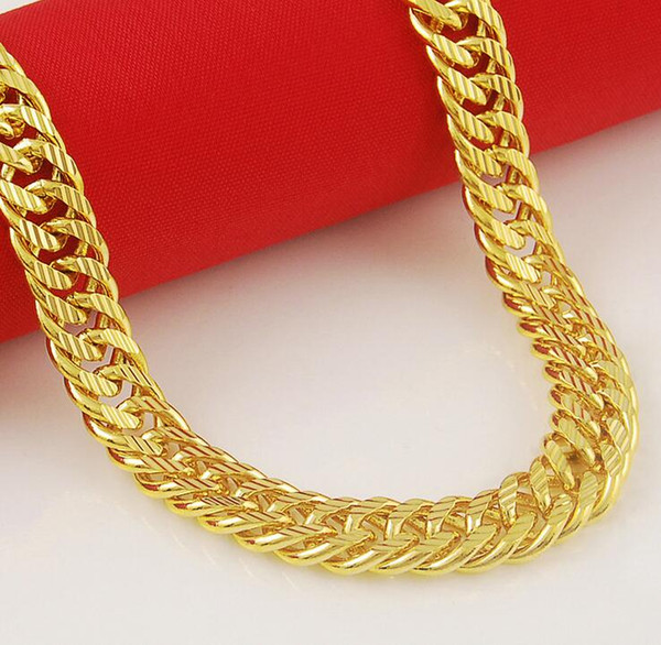 24 k gold plated Men's gold necklace cowboy shuangkou necklace Long do not fade