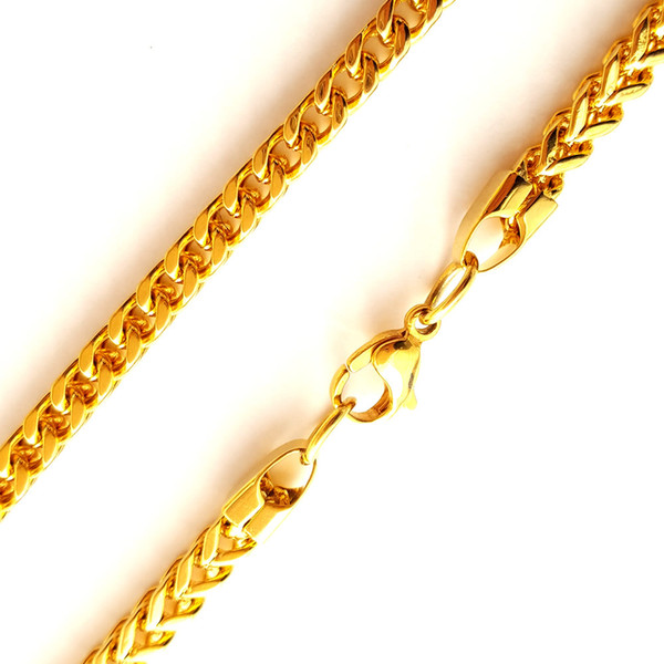 Mens Stainless Steel necklace chain, Franco chain necklace, 4mm, hand polished, gold color plated, Sold as per 23 inch/strand