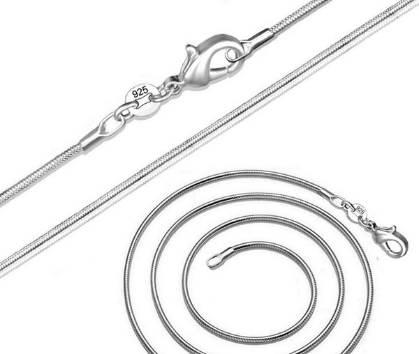 Big Promotions ! 100 pcs plating 925 Sterling Silver Smooth Snake Chain Necklace Lobster Clasps Chain Jewelry Size 1mm 16inch --- 24inch