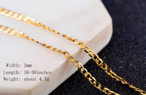 2018 Hot sales Men and women 2mm NK Figaro Necklace plating 18K Gold Side body Necklace size 16-30 inches