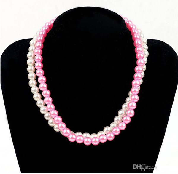 2019 new Fashion Kids Jewelry Children pink and white color pearl Necklace performance necklace ABS high imitation pearl Jewelry Best gfit