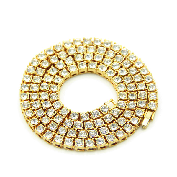 Wholesale-Hip Hop Gold Chain 1 Row Simulated Diamond Hip-Hop Necklace Chain 24inch --30inch Mens Gold Tone Iced Out Punk Necklace