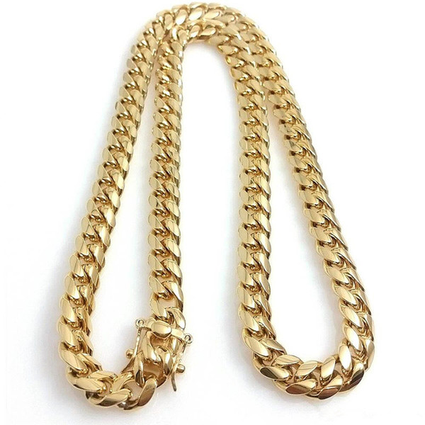 High Polished Miami Cuban Link Necklaces Men Punk 14mm Curb Chain 18K Gold Plated Stainless Steel Thick Necklace Jewelry Lover Gift