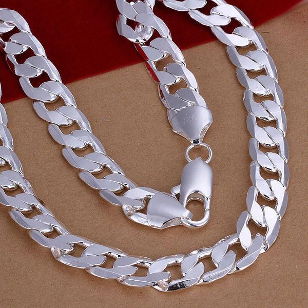 fashion simple stainless steel plated 925 silver plated thick chain 12mm necklace for men