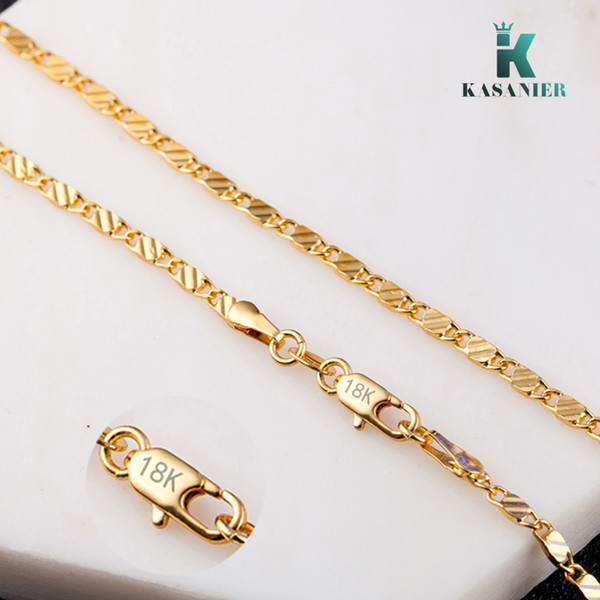 KASANIER free delivery gold and silver 2MM width Clavicular necklace women fashion Jewelry Water wave block stamp Figaro necklace