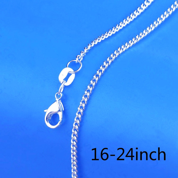 Flat Curb Popular jewelry chains silver chain necklace with big discount 16-24 inch silver necklace + 925 lobster clasps tag free shipping