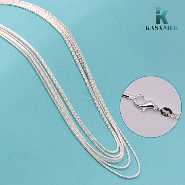 KASANIER 10 pcs Free shipping Wholesale fashion jewelry 925 silver jewelry necklace 1 mm snake chain necklace + 925 lobster clasps tag