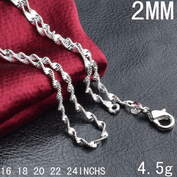 New 925 Silver twisted chain for 16-24inch wholesale drop shipping 2016 silver plated double water wave chain 2mm necklace