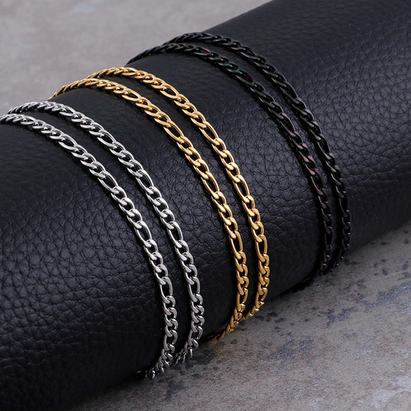 3mm Width Stainless Steel Figaro Chain Gold/Silver/Black Trendy Necklaces Hip Hop Wholesale Jewelry 2018