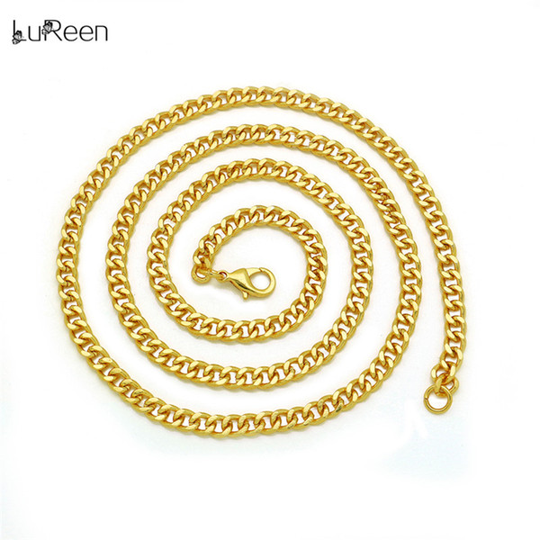 LuReen Gold Mens Necklace Chains Hip Hop Curb Cuban Link Chain 24/30inch Long Necklace Chain For Pendant Unisex Jewelry