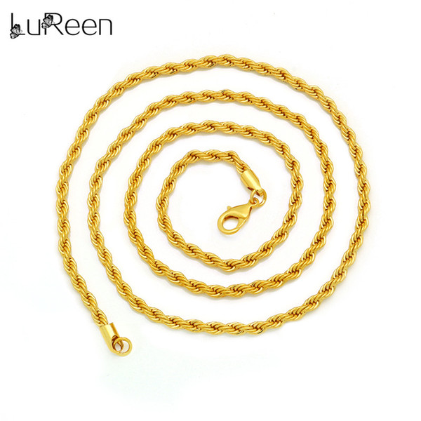 LuReen 24/30inch Gold Twist Rope Chain Necklace Men's Hip Hop Necklace Rope For Pendant Unisex Statement Jewelry Gift