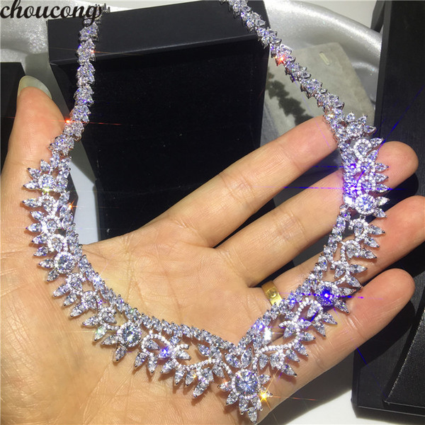 vecalon Big Flower Necklace Marquise Cut Diamonds Cz White Gold Filled Party Wedding Necklace for women Bridal Luxury jewelry