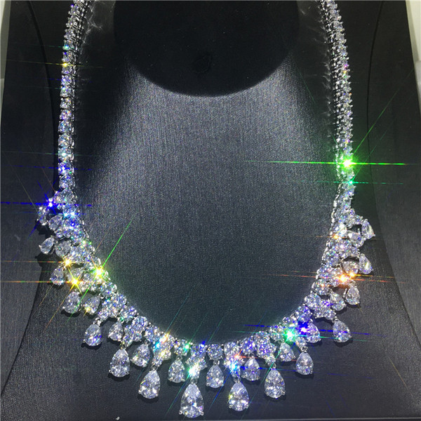 vecalon Stunning Water Drop Necklace Full Diamonds Cz White Gold Filled Party Necklace for women Bridal Wedding accessory Jewelry