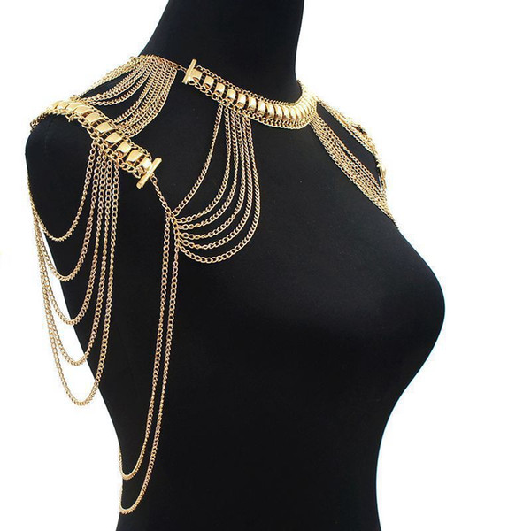 New Hot Sale Lady Tassels Link Harness Chain Necklace Jewelry Sexy Body Shoulder Necklace Exaggerated Women Fashion Body Jewelry