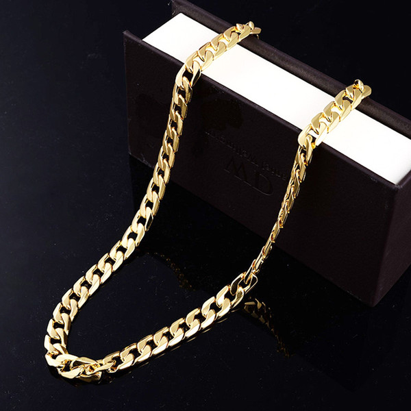 Europe And The United States Fashion Hot Chain Wholesale Men's Flat Side Necklace Jewelry Personality Big Gold Chain Gold-Plated Necklace