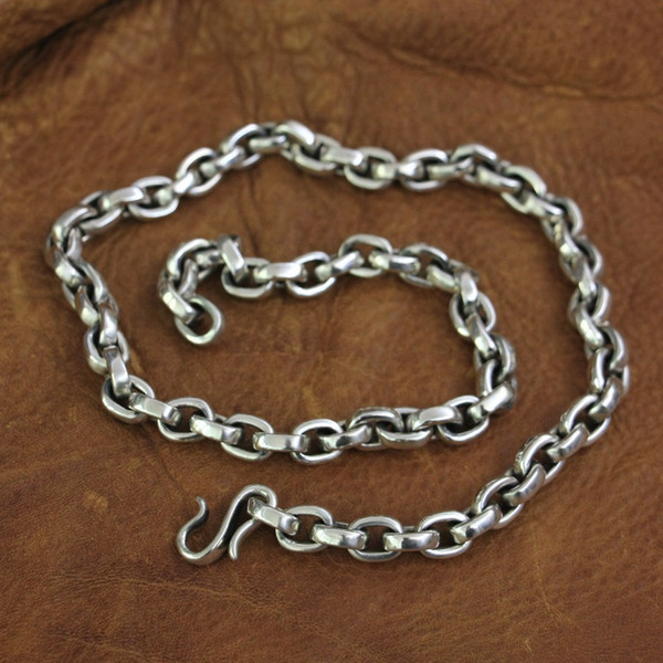 LINSION 925 Sterling Silver Fish hook clasp Mens Chain Biker Punk Necklace TA141