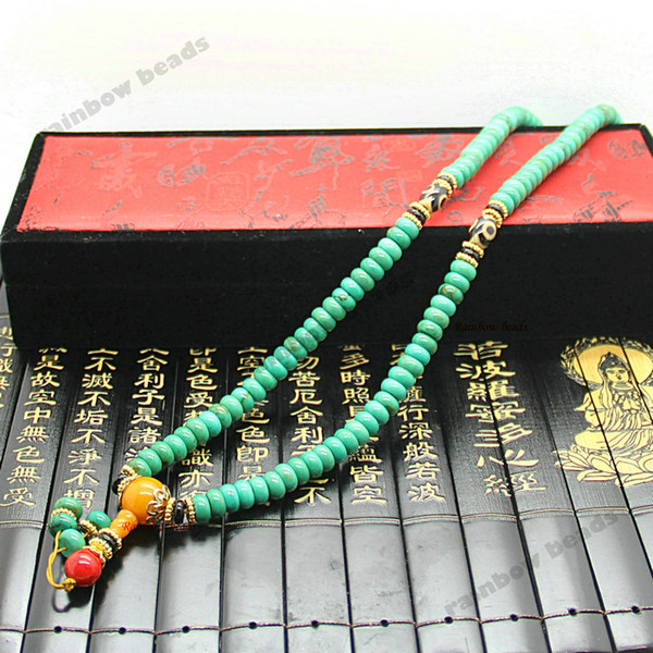 Tibetan Style Jewelry Tibetan Silver and Turquoise Necklace or Bracelet, Tibetan Prayer Mala Bead gift for men and women