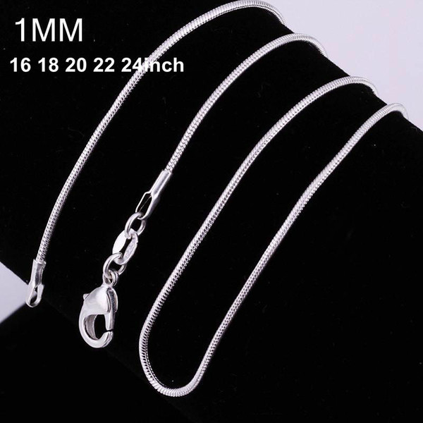 100pcs 925 silver P smooth snake chains Necklace 1MM snake chain mixed size 16 18 20 22 24 inch hot sale