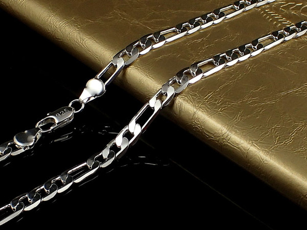 2018 Fine Solid 925 Sterling Silver Chain 4MM Men Women Necklace 16 - 30inch XMAS New Classic Curb Necklace Chain Link Italy N102