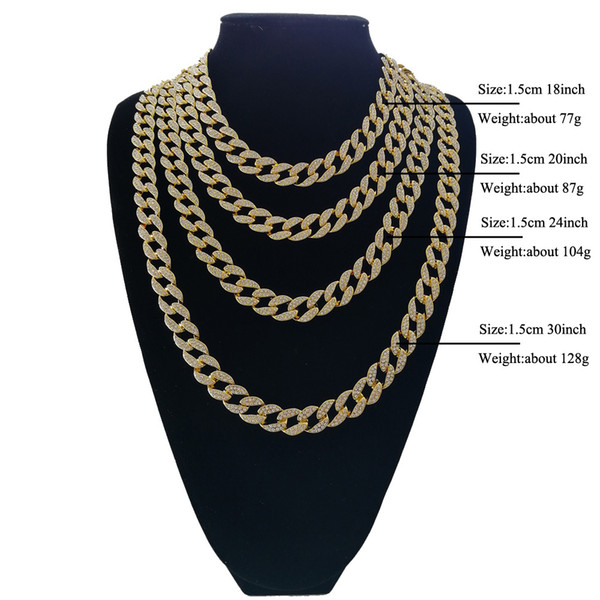 Full Diamond Cuban Necklace 18inch 20inch 24inch 30inch Bling Jewelry Necklace for Men Iced Out Miami Curb Cuban Link Chain