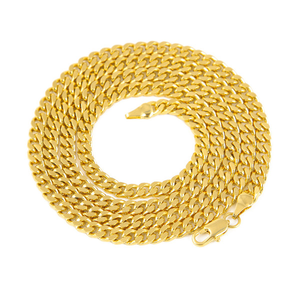 5mm/30inch 3mm/24inch Real 24K Yellow Gold Rhodium Plated Solid Cuban Curb Chain Mens Necklace Hip Hop Jewelry Star Style