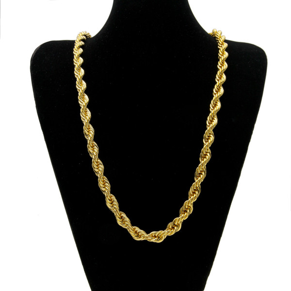 10mm Thick 76cm Long Rope Twisted Chain 24K Gold Plated Hip hop Twisted Heavy Necklace For mens