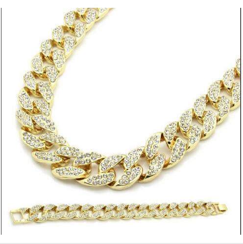 New Arrival Miami Cuban Link Chain Gold Plated Fully Iced Out Hip Hop Bling 2016 Hot Sale Promotion Chain Free Shipping