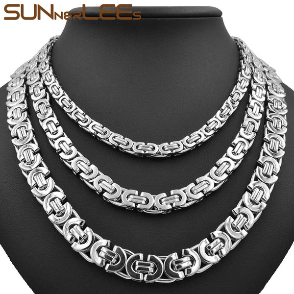 Fashion Jewelry Stainless Steel Necklace 6mm 8mm 11mm Box Byzantine Link Chain Silver Color For Mens Womens SC07 N