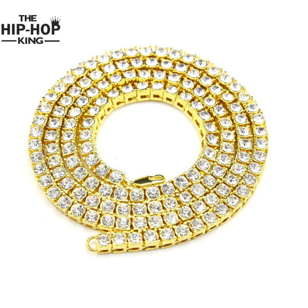 Wholesale-Hip Hop Gold Chain 1 Row Simulated Diamond Hip-Hop Necklace Chain 24inch --30inch Mens Gold Tone Iced Out Punk Necklace