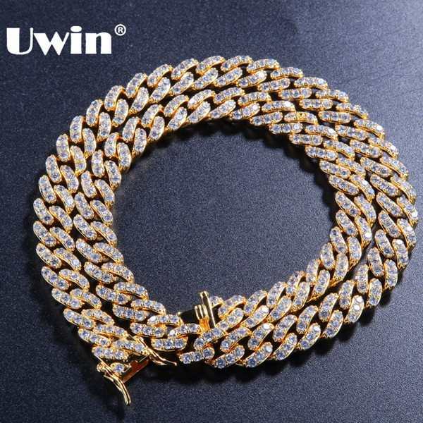 Uwin 9mm Micro Pave Iced CZ Cuban Link Necklaces Chains Gold Color Luxury Bling Bling Jewelry Fashion Hiphop For Men