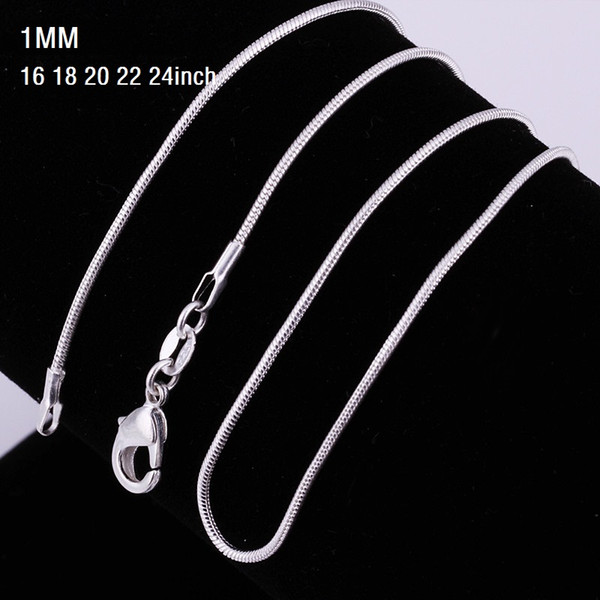 1mm 16~24inch 925 Sterling Silver Snake Chain Necklace 925 Stamped Snake Necklaces For Women Fashion Jewelry Cheap Discount 1pcs