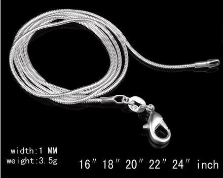 factory Outlet 100 pcs 925 Sterling Silver Smooth Snake Chain Necklace Lobster Clasps Chain Jewelry Size 1mm 16inch --- 24inch