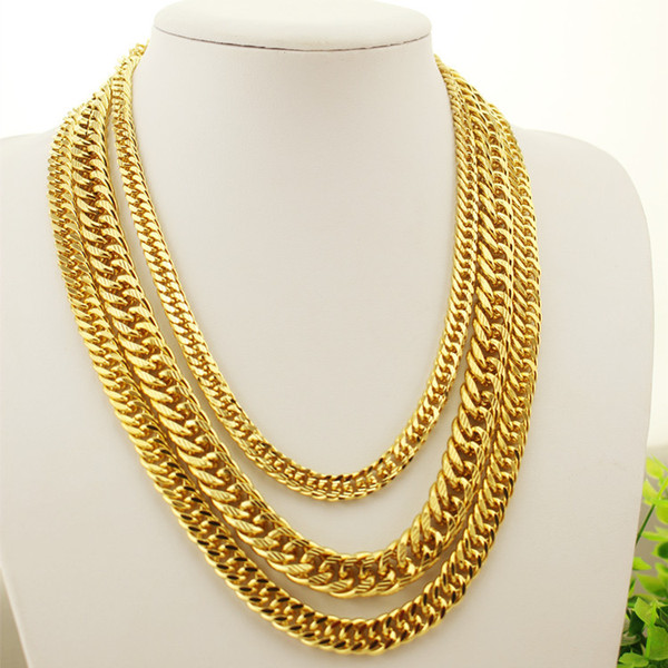 Hip Hop Heavy 24K Gold Filled Mens Chains 8-12MM Miami Cuban long Link Chain Double buckle Necklaces For man s rapper Jewelry