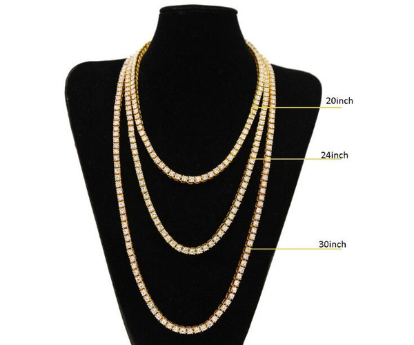 Hip Hop Gold Chain Iced Out 1 Row CZ crystal Necklace Chain Mens Gold/silver Tone Punk Necklace free shipping