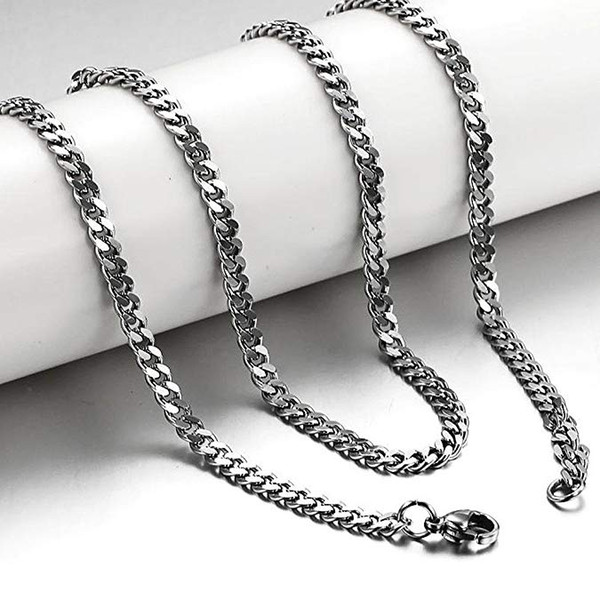 Young PeoplE Jewelry 3.5mm Titanium Steel Mens Beveled Curb Link Chain Silver Necklace,