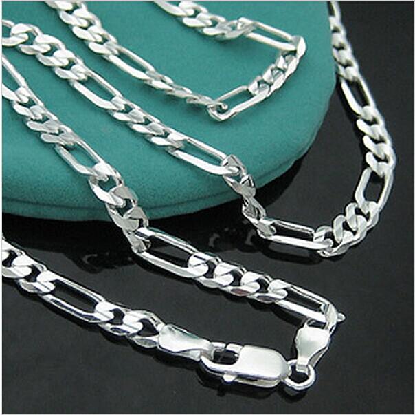 Wholesale-925-N144 Free Shipping Sterling Silver 4mm Figaro Chain Necklace for Mens Jewelry Factory Price