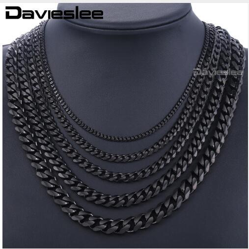 Stainless Steel Chains Necklace for Men Black Silver Gold Mens Necklaces Curb Cuban Davieslee Jewelry Gifts 3/5/7/9/11mm DLKNM09