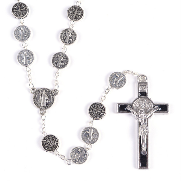 Fashion Round Metal Beads St Benedict Rosary Necklace